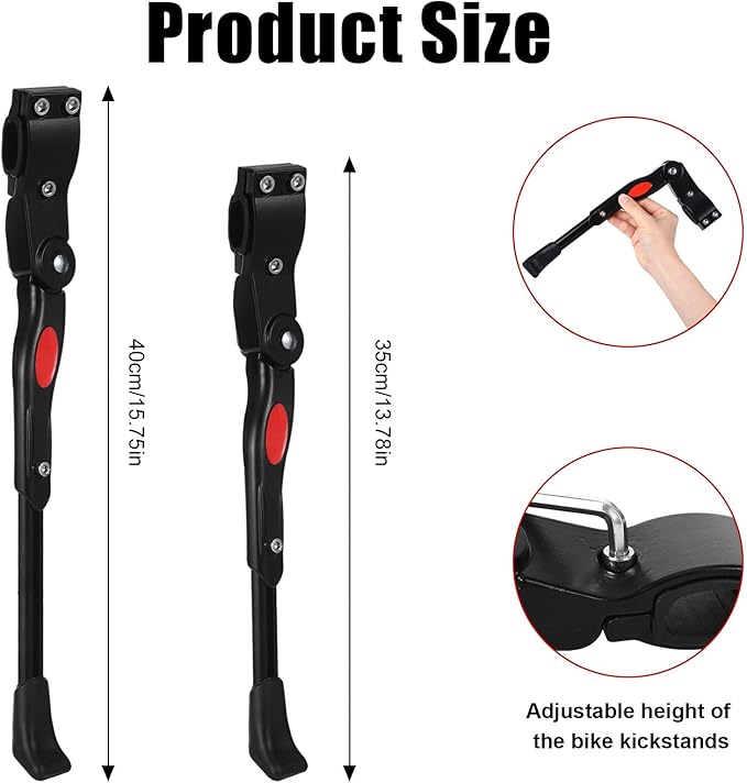 Bike Kickstand Aluminium Adjustable Center Bicycle Kickstand suitable Rear Side Bicycle Kickstand Fit for 26" 27.5" 29" 700C Bike Kick Stand for Bicycles Kickstand (Black)