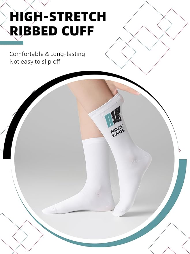 ROCKBROS Cycling Socks, Mountain Bike Socks, White Cycling Socks for Men Women, Compression Fit, Suitable for Running, Hiking
