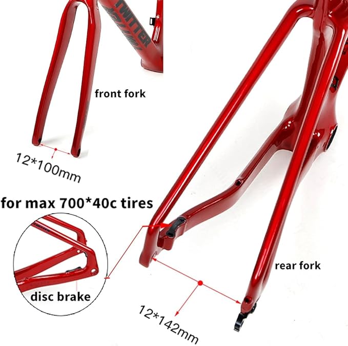 700c Carbon Road Bike Frameset Disc Brake Gravel Bike Frame 45/48/51/54cm Lightweight Internal Routing Frame Thru Axle F12x100mm/R12x142mm(45CM)