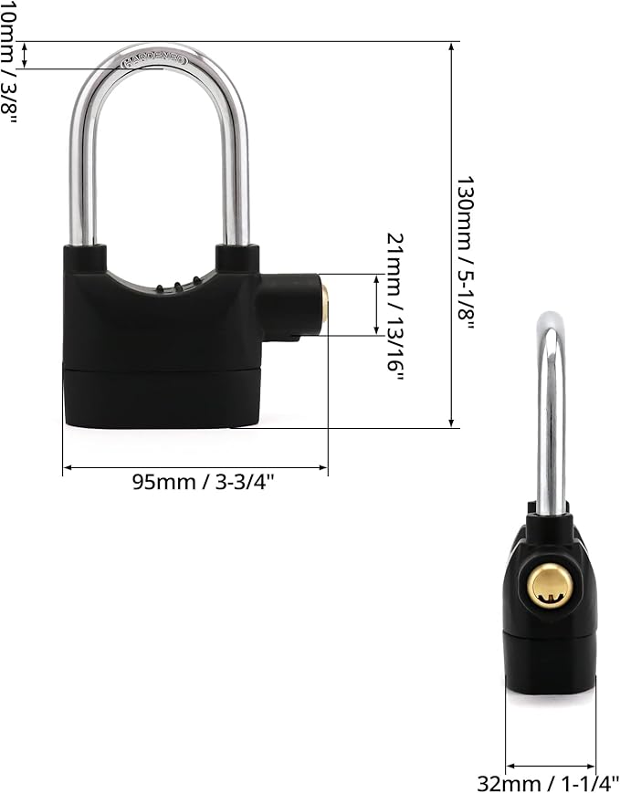 QWORK Alarm Lock, 110 dB Anti-Theft Security Padlock, 2 Pack Door Motorcycle Bicycle Padlock, Universal Security Siren Alarm Lock with 3 Keys (Black)