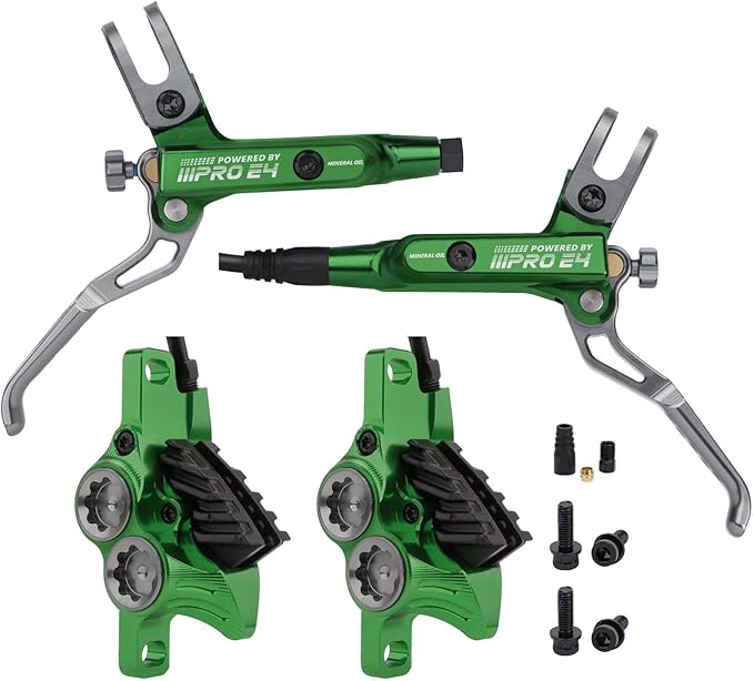 MEROCA IIIPRO E4 Hydraulic Disc Brake Set - 4-Piston MTB Brakes, 641N Braking Force, TUV Certified, Lightweight 475g, for Mountain/E-Bike/Folding Bicycles