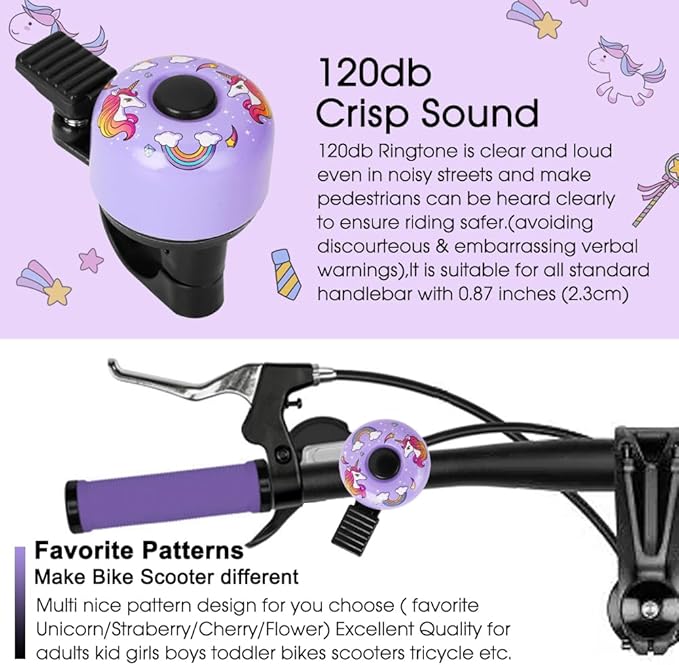 Kid Bike Bell - Bicycle Bell for Kids Boys Girls Adults | 120db Classic Mini Loud Bike Ring - Cool Bike Bell Design with Crisp Clear Sound for MTB,BMX,City Bike,Scooter -Kid Bike Accessories