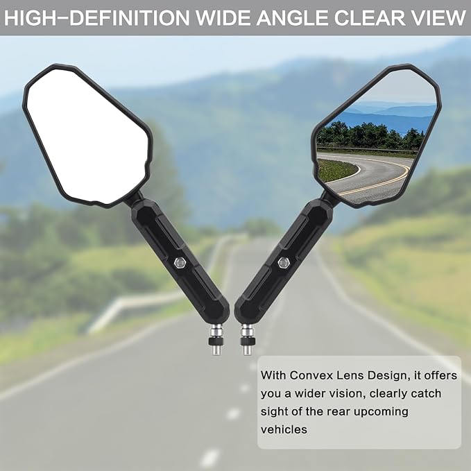 LKV Adventure Bike Mirrors, 360° Adjustable Rear View Mirrors, Universal 7/8” Handlebar Mount with 8mm & 10mm Bolts, Secure No-Vibration Fit, Easy Install