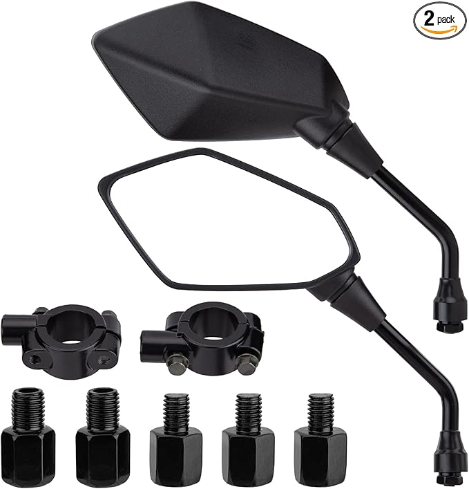 CICMOD Motorcycle Mirrors Rear View Side Mirror for Scooter, ATV, Dirt Bike, Cruiser, Snowmobile, with M8 M10 Threaded Bolts, 7/8" Handlebar Mirror Mount