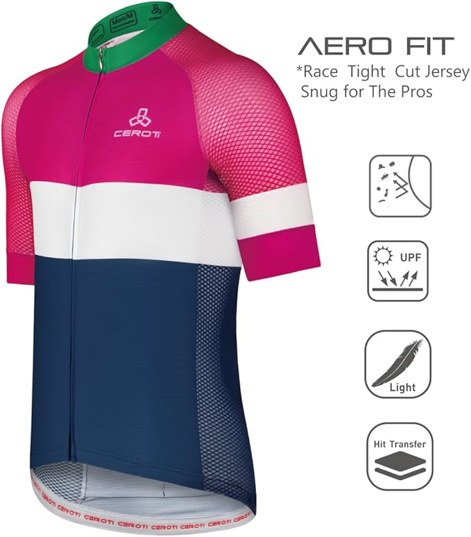 CEROTIPOLAR Snug Fit Men AirCool Cycling Jersey Bike Shirts UPF50+,PRO Dry Fit Light Weight Fabric