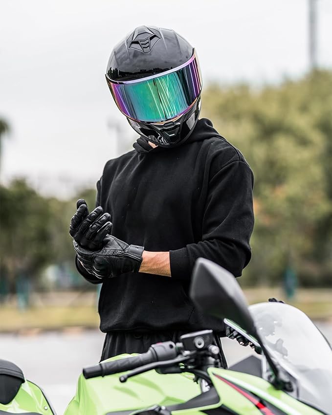 Motorcycle Helmets for Adult Men Women, Full Face Lightweight Street Bike Racing DOT Helmet with Extra Clear Visor Model AU-T801