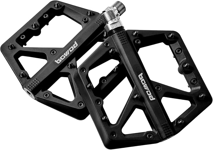 MTB Pedals Large Mountain Bike Pedals, Lightweight Nylon Fiber Composite Bicycle Platform Pedals, Grippy Pedals w 18 Pins, Cr-Mo Spindle fit w 2 Bearings, Clipless Pedals for BMX MTB Bike 9/16"