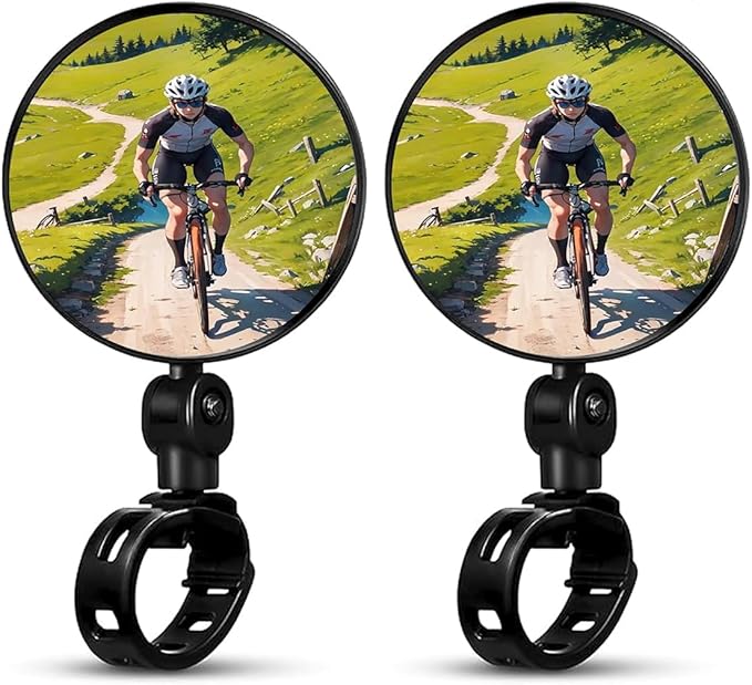 Bike Mirrors, Bicycle Cycling Rear View Safe Mirrors, Adjustable Rotatable Handlebars Mounted Scratch Resistant Glass Lens Plastic Convex Mirror for Mountain Road Bikes Easy to Install