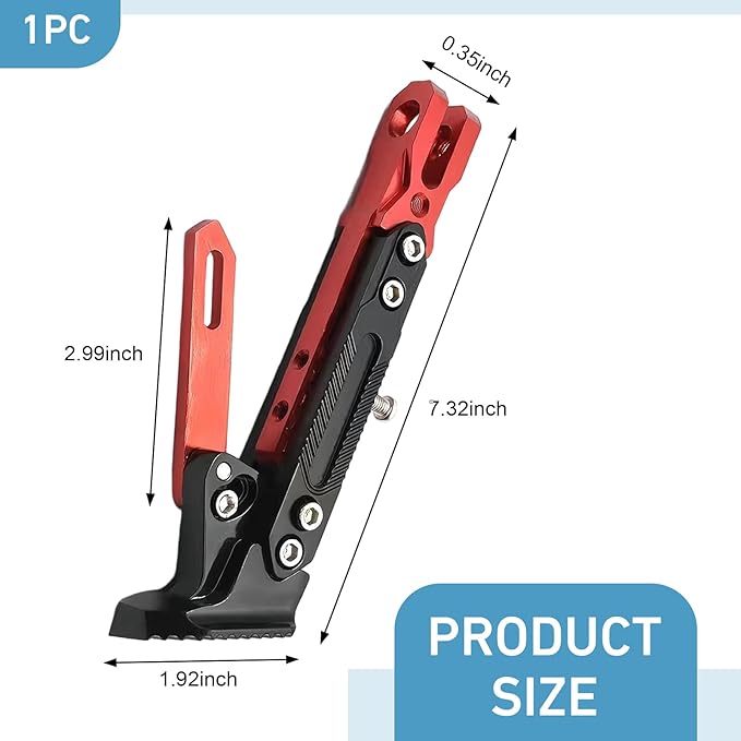 Universal Motorcycle Kickstand, 6 Level Heavy Duty Adjustable CNC Aluminum Alloy Side Stand Foot, Replacement Support Stand for Motorbike, Scooter, Dirt Pit Bike (Red)