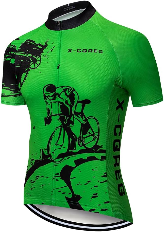 Men's Cycling Bike Jersey Short Sleeve Biking Shirt with 3 Rear Pockets + Zipper Pocket Breathable Quick Dry Bicycle Jersey