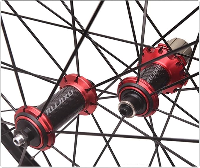 700C Road Bike Wheelset C/V/Rim Brake with Carbon Hub 50mm Double Wall Bike Rims Front and Rear Wheels 8/9/10/11Speed Cassette 100/130mm QR 16H Front 21H Rear(Red Hub)