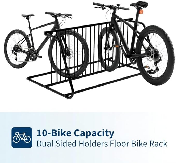 10-Bike Commercial Floor Rack, Heavy Duty Powder-Coated Steel Grid Organizer, Freestanding Double-Sided Storage for Garages/Storefronts/Schools