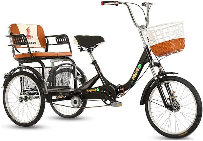 Three Wheel Bike Outdoor 20 Inch Adult Tricycle Trike Bike Cruiser with Rear Bike Basket for Dogs Or Groceries Single Speed Hybrid Commuter Exercise Bike for Women Men Cycling Pedalling
