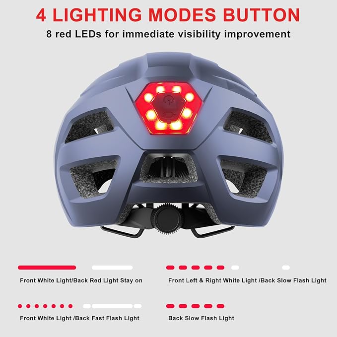 Bike Helmet, Helmets for Adults Men, Front and Back LED Lights Safe Certified MTB Road Bicycle Helmet with Adjustable Brim