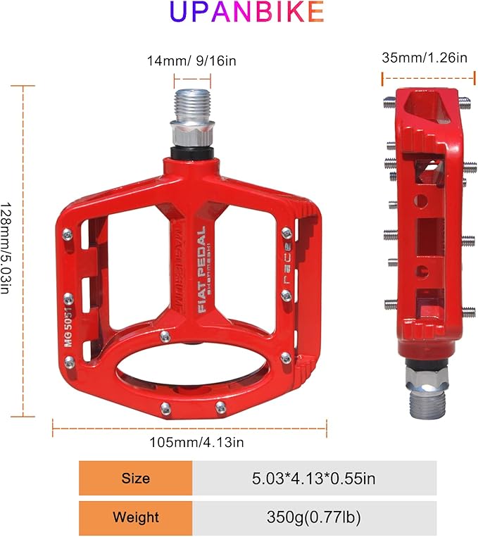 UPANBIKE Magnesium Alloy Bike Pedals 9/16'' Spindle Bearing High-Strength Non-Slip Large Flat Platform for Mountain Bike Road Bicycle