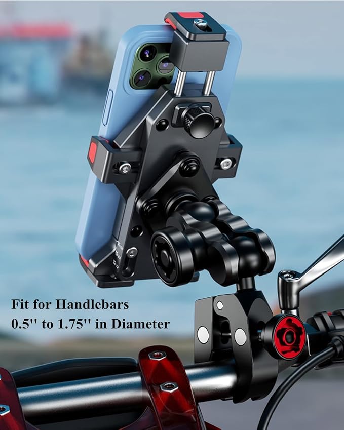 BRCOVAN Metal Anti-Theft Motorcycle Phone Mount with Vibration Dampener & High-Speed Secure Lock, Adjustable Aluminum Alloy Motorcycle Cellphone Holder for Bike Scooter ATV UTV Fit 4.7''-7.2'' Phones