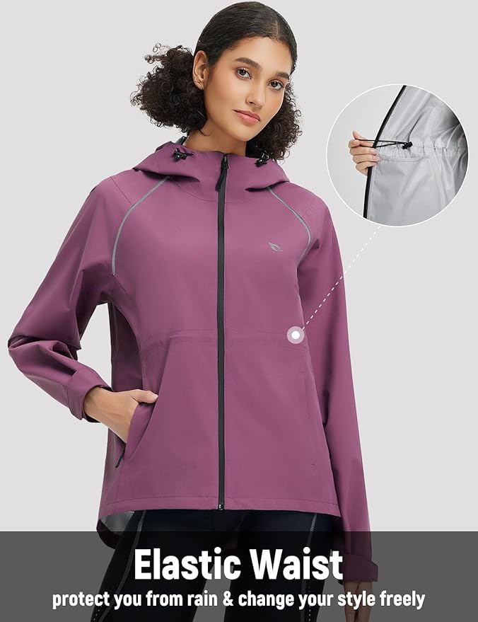 baleaf Women's Rain Jackets Waterproof Windbreaker Packable Lightweight Cycling Running Jacket Hiking Gear Reflective Hooded