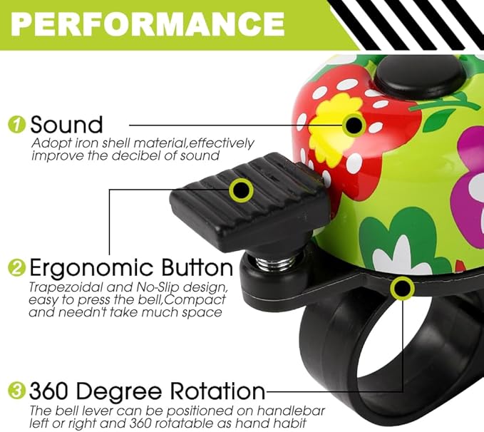 Kid Bike Bell - Bicycle Bell for Kids Boys Girls Adults | 120db Classic Mini Loud Bike Ring - Cool Bike Bell Design with Crisp Clear Sound for MTB,BMX,City Bike,Scooter -Kid Bike Accessories