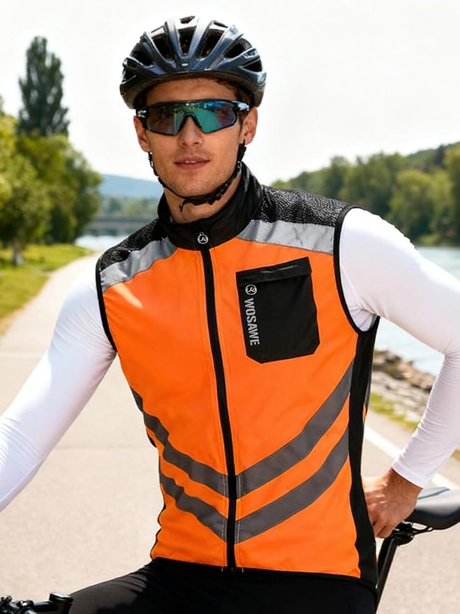 WOSAWE Men's High Visibility Cycling Wind Jacket Water Resistance Reflective Windbreaker