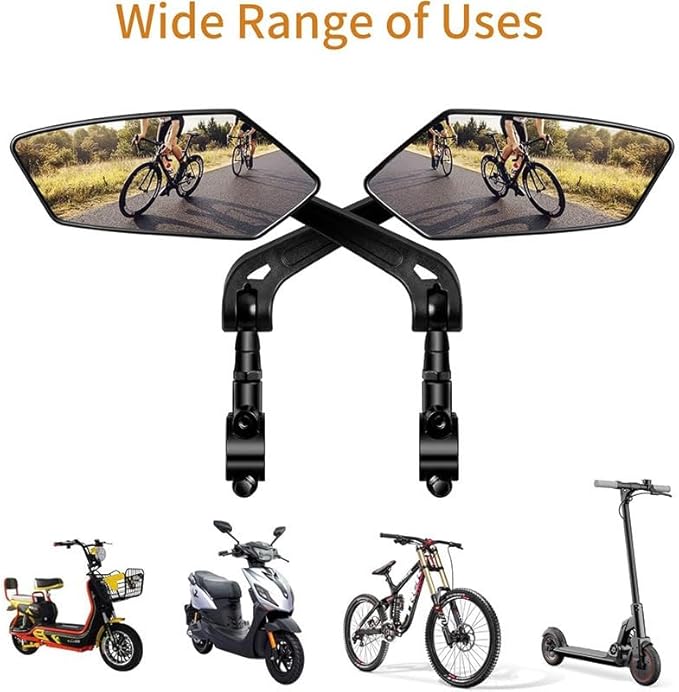 1 Pair Bike Mirror, Bike Mirrors Handlebar Mount View, Adjuatable Wide Angle RearView Mirror, 360° Adjustable Bicycle Rear View Mirror Accessories for Ebike Mountain Road Bike (Black)
