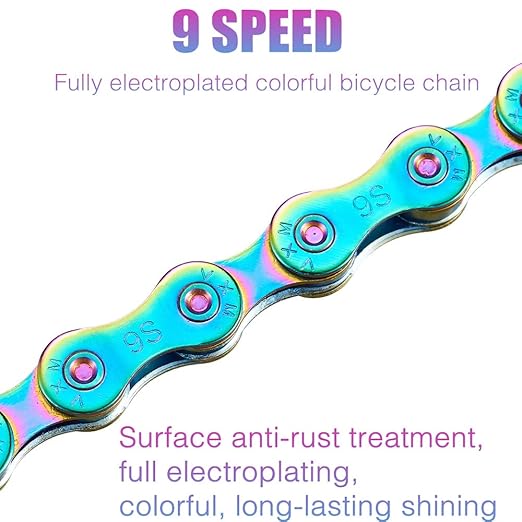 9 Speed Bike Chain Rainbow Chain for Bike 1/2" x11/128 116 Links Lightweight Bicycle Chain，Bike Chains MTN BTX MTB Mountain Bike Road Bicycle Chain