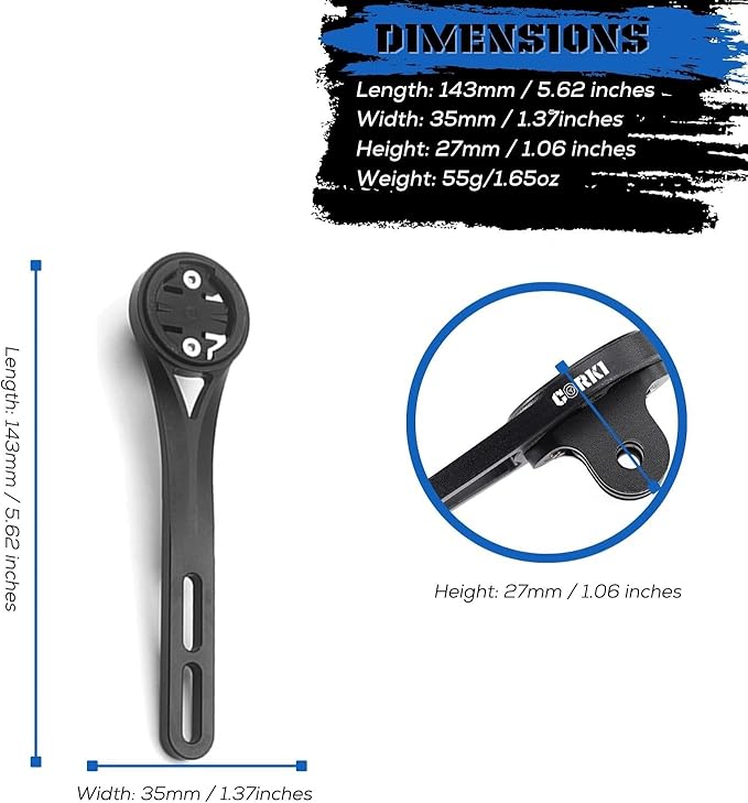 corki Cycles Out Front Handlebar Mounted Cycle Computer Bike Mount Compatible with Garmin Wahoo Bryton Cateye