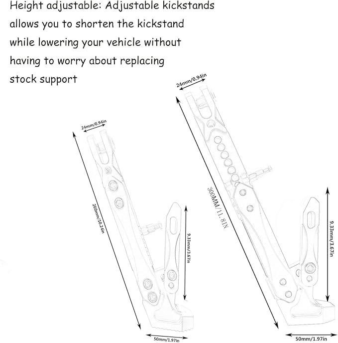 Universal Lengthened Adjustable Long Kickstand CNC Aluminum Alloy Motorcycle Long Kickstand Accessories Motor Modified Tripod Holder Kickstand Foot Side Support Stand Motorbike Dit Pit Bike