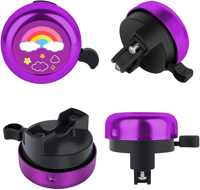 Rainbow Pattern Bike Bell for Kids Girls Boys,Adjustable Size Bicycle Bell Bike Accessories for Adult Women Men Clear Sound Bike Horns Purple