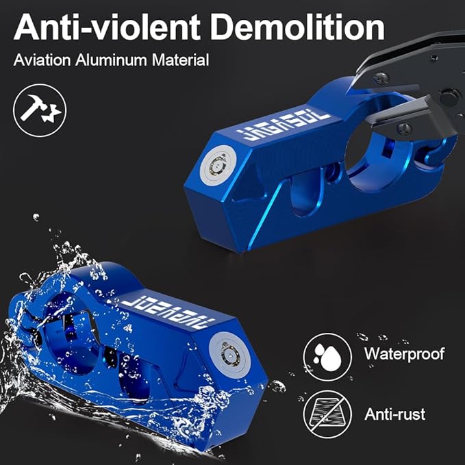 Motorcycle Lock & Helmet Lock Combo, Anti Theft Handlebar Lock, Max 1.5'', Blue