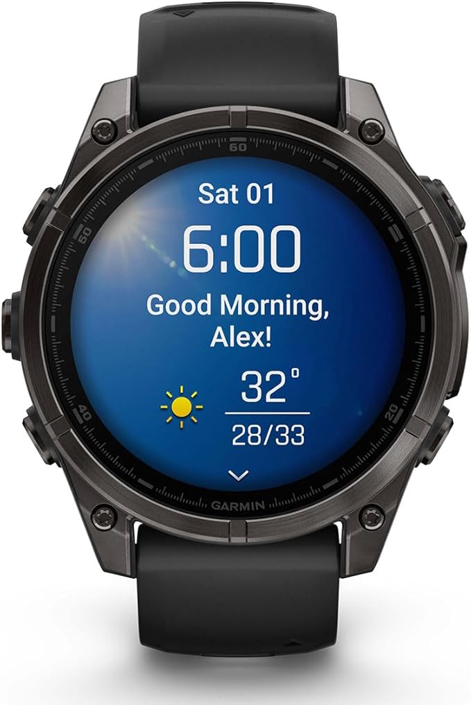 PlayBetter Garmin Fenix 8 AMOLED Sapphire (47mm, Carbon Gray DLC Titanium) Multisport GPS Smartwatch Bundle - 1.4” Touchscreen, Built-in LED Flashlight Wireless Running Earbuds