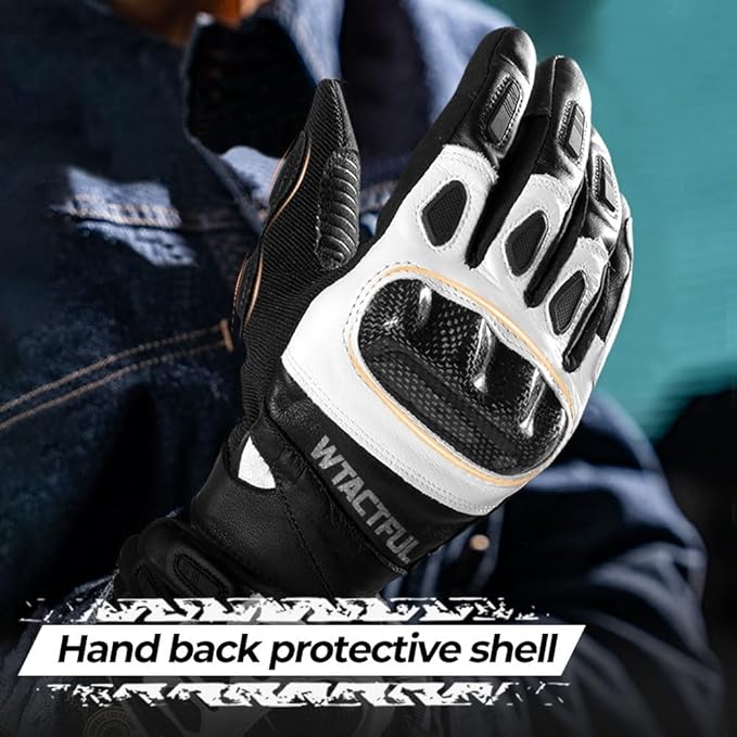 WTACTFUL Goatskin Leather Carbon Knuckle Motorcycle Gloves for Ultimate Protection and Comfort