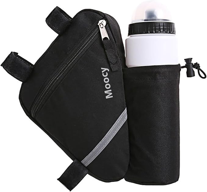 MOOCY Ultralight Reflective Bicycle Triangle Frame Bike Bag with Water Bottle Pouch -Black