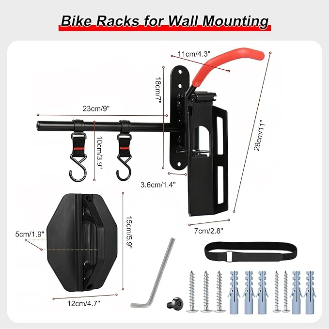 Bike Storage Rack Wall Mount,Swivel Vertical Mountain Road Bike Rack Hanger For Garage Indoor Use,Heavy Duty Metal Bicycle Storage Rack Holder Space Saving W/Extendable Storage Hook,Holds Up to 77lbs