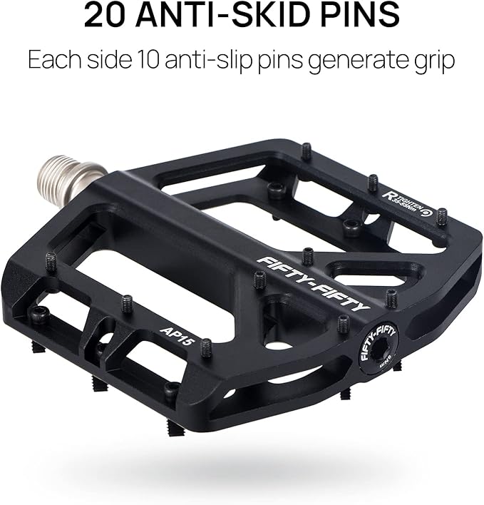FIFTY-FIFTY Mountain Bike Pedals, Non-Slip and Aluminum Alloy Bicycle Flat Pedals, 9/16" Sealed Bearing, Lightweight and Wide Platform for All Mountain, Enduro, Downhill, E-Bike, MTB