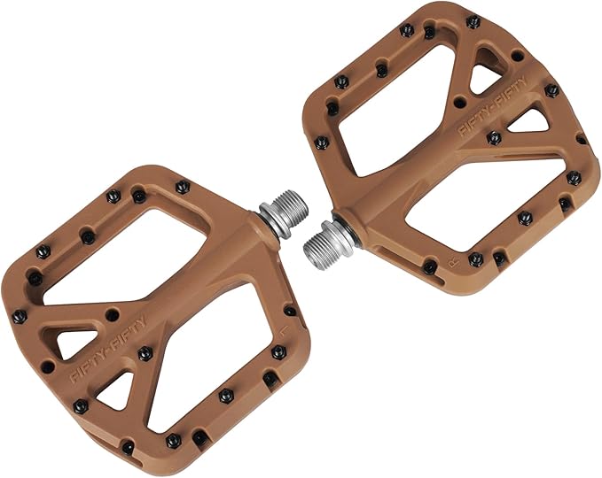 FIFTY-FIFTY Mountain Bike Pedals, Non-Slip MTB Nylon Composite, 9/16" Bicycle Pedals, Lightweight and Wide Flat Platform