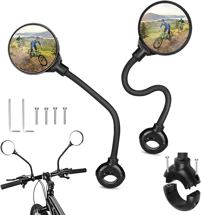 AtfArt Bike Mirror Handlebar Mount HD Bike Rear View Mirror Bicycle Mirrors for Handlebars Adjustable Rotatable Bike Mirrors Ride Safely (A-2 Pcs Black Long Mirror)