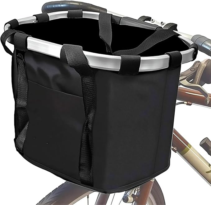Bike Basket, Folding Front Quick Release Bicycle Basket, Multi-Purpose Bicycle Handlebar Basket, Easy Install Small Pet Carrier for Shopping, Commuter, Camping and Outdoor
