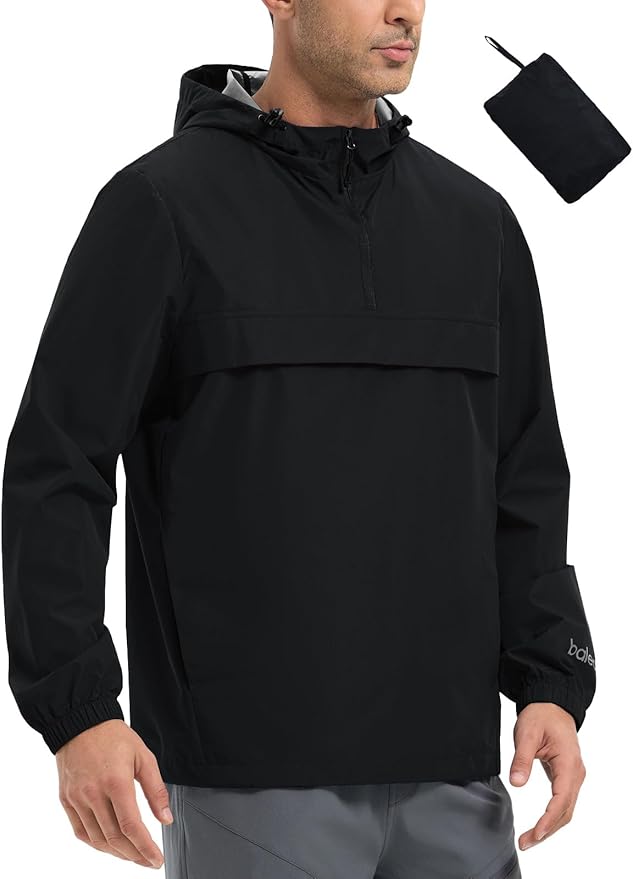 baleaf Men's Rain Jacket Water Resistant Hiking Windbreaker Packable Running Golf Gear Hood Raincoat Reflective