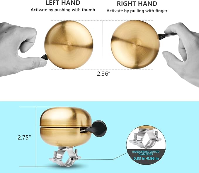 Classic Brass Bike Bell - Vintage-Style Golden Bicycle Ring Bell for Adult Cruisers and Beach Bikes, Crisp and Pleasing Sound
