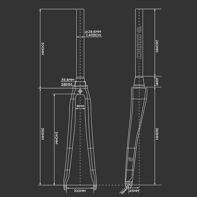 Bike Front Forks 700C Road Bikes Rigid Fork 1-1/2" Tapered Tube Threadless Hard Fork Full Carbon Fiber Rigid Fork C Brake 9 * 100mm Quick Release(Black)