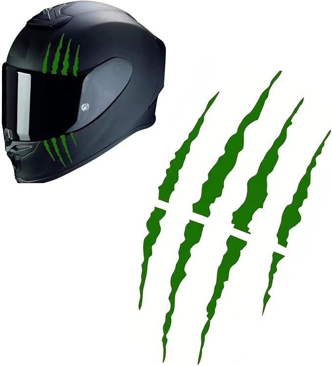 1 SET Motorcycle Helmet Sticker, Monster Claw Scratch Cool Decal, Reflective Waterproof Film with Adhesive Backing, DIY Decoration Accessory for Helmet Vehicle Laptop Wall (Green)