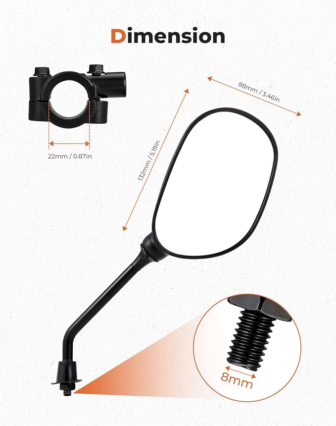KEMIMOTO ATV Mirrors 360 Degrees Ball Type Adjustable 8MM Rearview Mirror with 7/8" Handlebar Mount Clamp Compatible with ATV Motorcycle Scooter Sportsman Dirt Bike