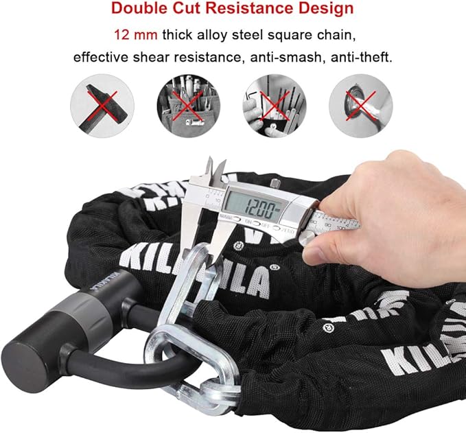 Security Chain Lock - Heavy Duty 10mm Bicycle and Motorbike Lock With 16mm U Lock