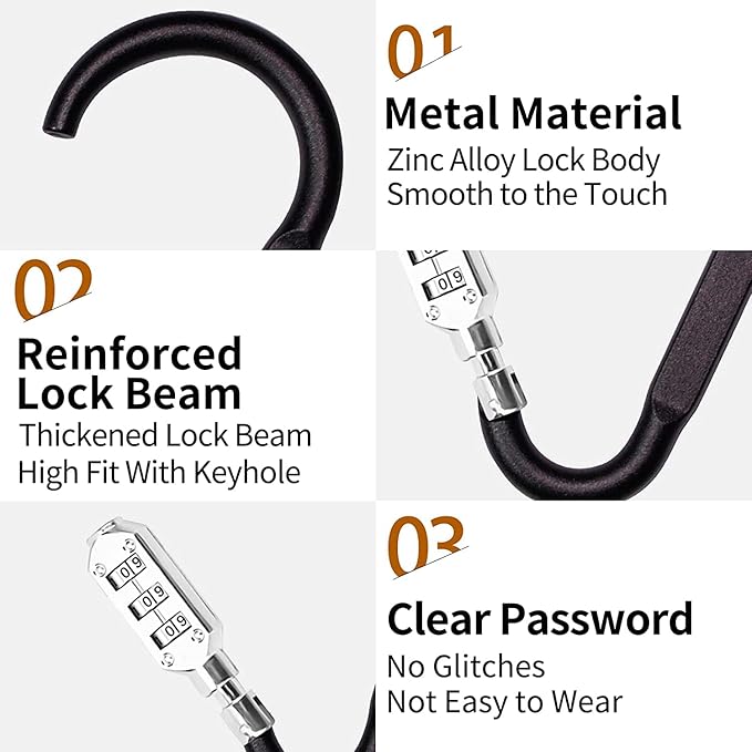 Anti-Theft Lock, Copper Silver, Combination Lock, Can be used for brake disc lock, 60mm x 25mm x 53mm, 300g