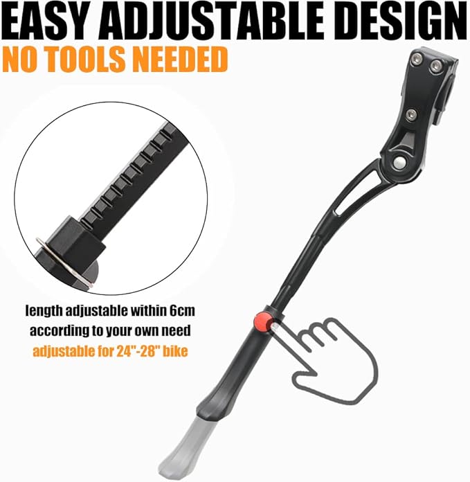 Adjustable Aluminum Alloy Bicycle Kickstand, Black, 24"-28" Bike