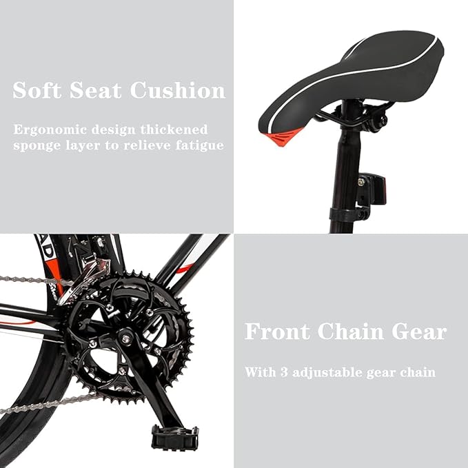 700C Wheel Road Commuter Bike, 14 Speed Shifter, Dual Disc Brakes Racing Bicycle with Light Aluminum Alloy Frame for Adult Men and Women