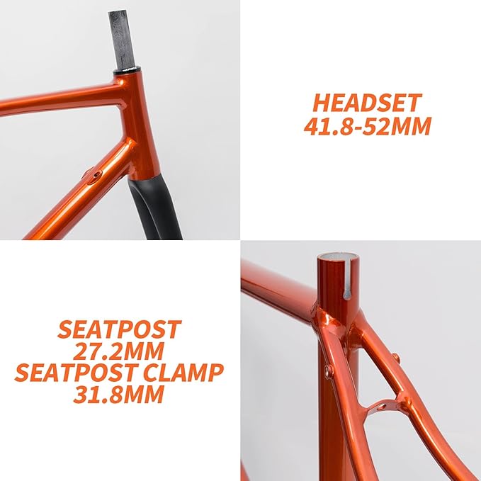 700C Road Bike Frameset 44 47 50 53 56cm Aluminum Alloy Disc Brake Frame 100/135mm QR BSA BB68mm Carbon Fibre Rigid Fork Internal Routing(Orange,47cm)
