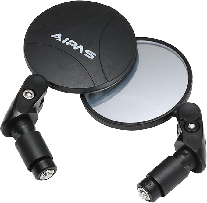 Aipas Handlebar Bike Mirror, 2 PCS Adjustable Bike Rear View Mirror, Bike Mirrors for Handlebars, Scratch Resistant Glass Lens Bar End Bike Mirror