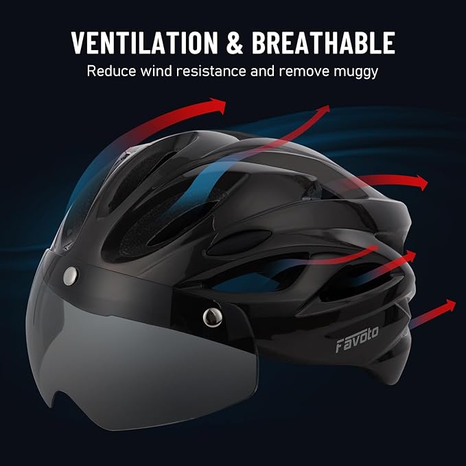 Favoto Bike Helmet Adult - Bicycle Helmet for Men Women Lightweight Cycling Helmets with Led Light Detachable Magnetic Goggles, Breathable Road Bike Mountain Ebike Helmets Adjustable Dial Fit