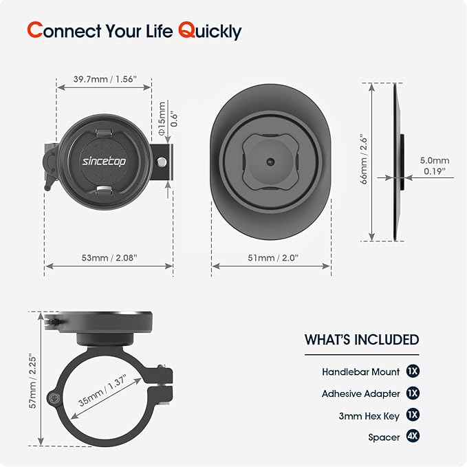 sincetop Bike Phone Mount, Secure Lock & Quick Release Bike Cell Phone Holder - Aluminum Stem/Handlebar Phone Mount for Bicycle/MTB/Scooter, Motorcycle Phone Holder for iPhone and 4"-7.3" Smartphones